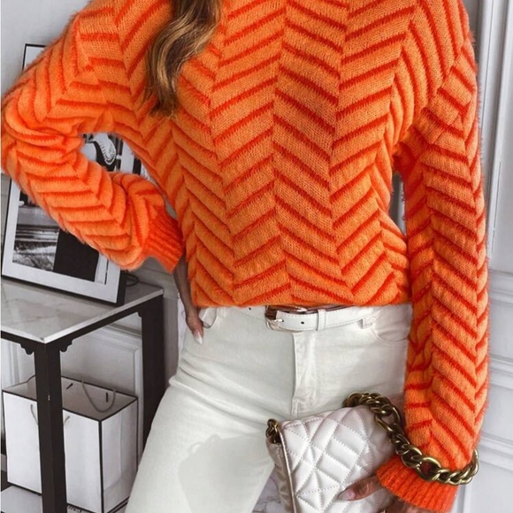 New orange chevron print long sleeve sweater - Picture 2 of 6